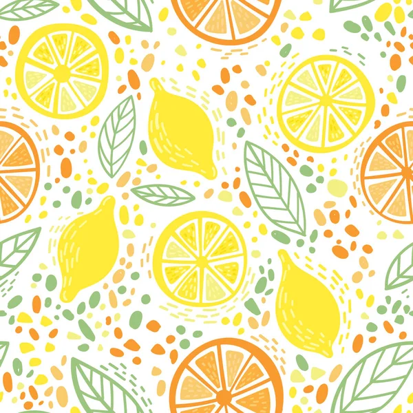 Citrus Citrom Narancs Levelek Színes Zökkenőmentes Minta Nyomtatható Használható Csomagolópapír — Stock Vector