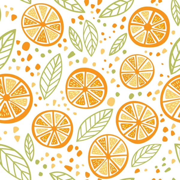 Citrus Apelsin Med Blad Färgglada Sömlös Mönster Kan Tryckas Och — Stock vektor