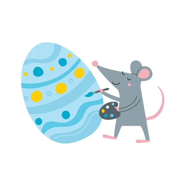 关于复活节彩蛋上可爱老鼠艺术家装饰和绘画的矢量图解 可用作卡片设计 工场广告 销售横幅 招贴画 活动海报 贴纸的样板 — 图库矢量图片