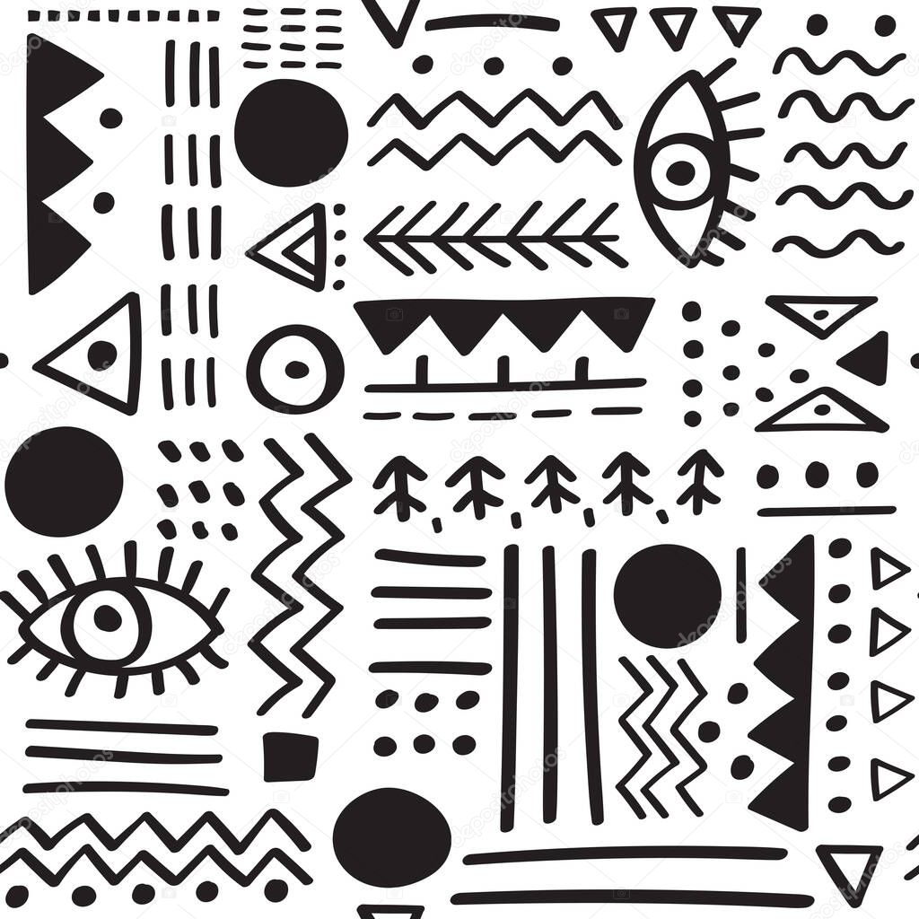 Abstract ethnic tribal vector seamless pattern. Can be printed and used as wrapping paper, wallpaper, textile, fabric, etc.