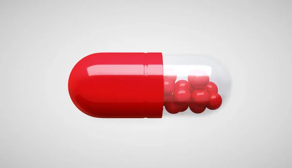 3d illustration of a render of red capsule pills on a light background. — Stock Photo, Image