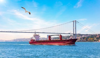 Marmara Denizi ve İstanbul Boğaz Köprüsü 'nde bir gemi