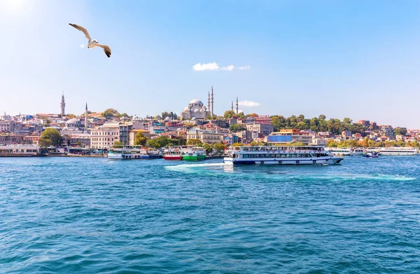 Eminonu mole, Suleymaniye moskeen og Bosporus, Istanbul udsigt - Stock-foto