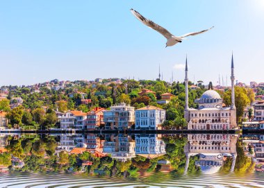 Beylerbeyi Camii ve İstanbul 'un Asya tarafına İstanbul Boğazı' ndan bakış