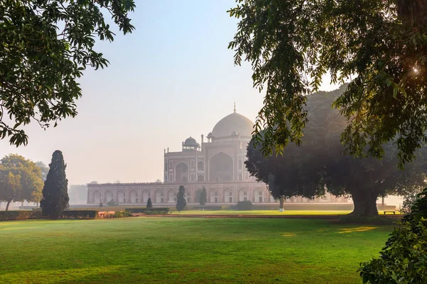 Tumba Humayun Hermosa Vista Del Amanecer New Dehli India — Foto de Stock