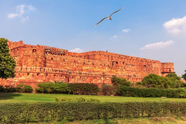 Red Agra Fort Walls 美丽的日景 — 图库照片