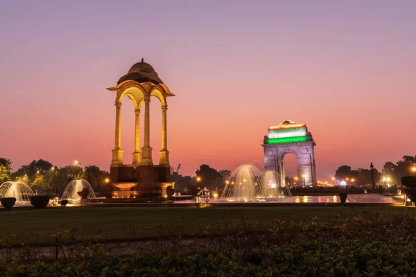 India Gate Canopy Zonsondergang Kleuren Van New Delhi — Stockfoto