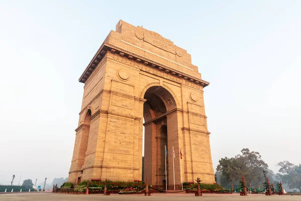 Індійські Ворота Нью Делі Ранковий Вид Людей — стокове фото