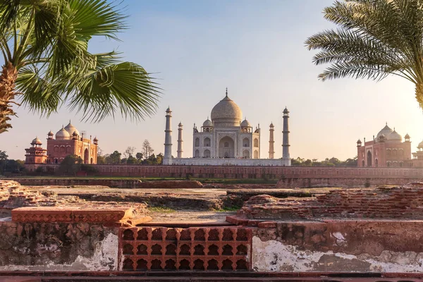 Taj Mahal Vue Depuis Mehtab Bagh Les Ruines Piscine Agra — Photo