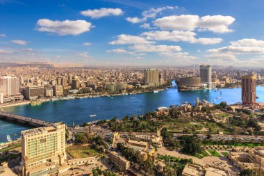 Kahire şehir merkezindeki NIle manzarası, hava manzarası, Mısır.