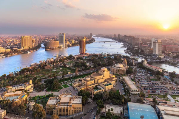Kahire Nil Üzerinde Gün Batımı Hava Manzarası Mısır — Stok fotoğraf