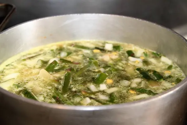 Cooking Asparagus Soup Large Pot — Stock Photo, Image