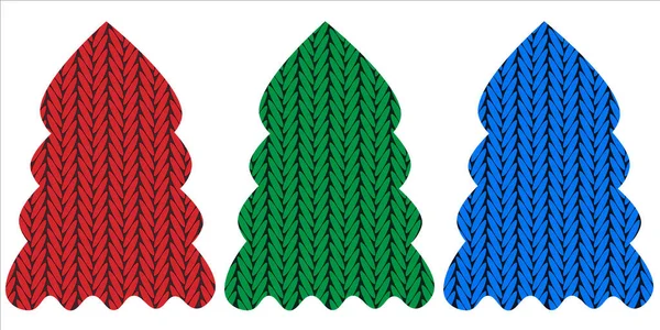 一套针织玩具风格的圣诞树 圣诞假期和新年的概念 — 图库矢量图片