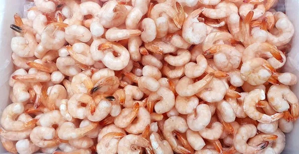 Frozen shrimp meat in the refrigerator at the supermarket, healthy eating concept
