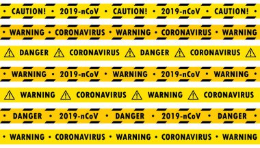 Koronovirüsün tehlikesiyle ilgili farklı yazıtlar içeren sarı çizgiler. Ers-Cov (Orta Doğu Solunum Sendromu, Coronavirus), Yeni Corona-virüsü (2019-nkov). Vektör