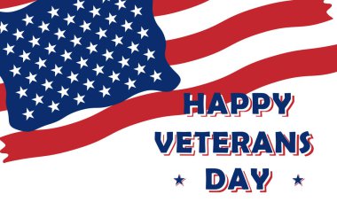 Yıldızlı çizgili Usa bayrağında Mutlu Gaziler Günü yazılı illüstrasyon posteri. 