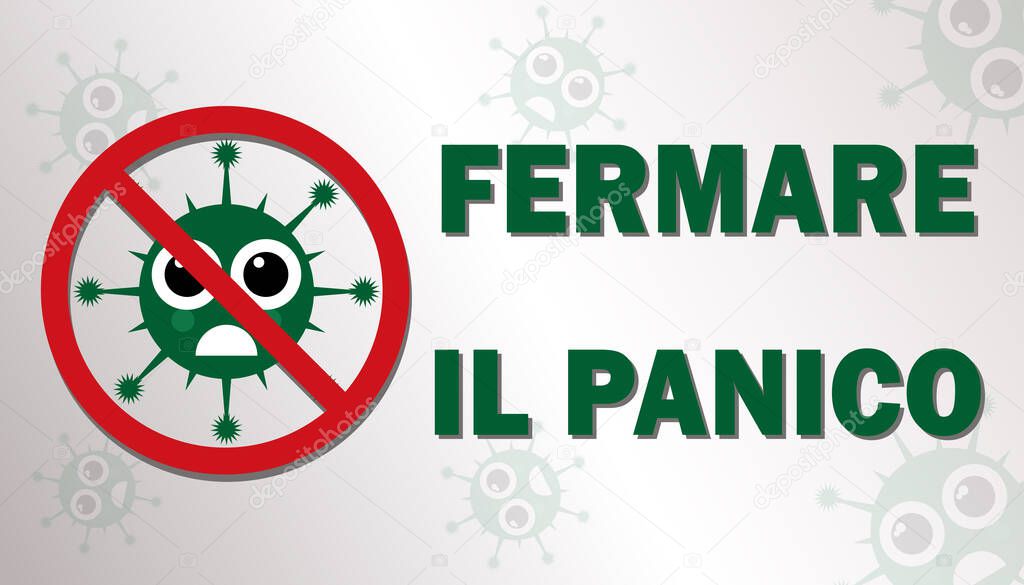 Do not panic banner during quarantine and pandemic in Italian against the background of the country's flag