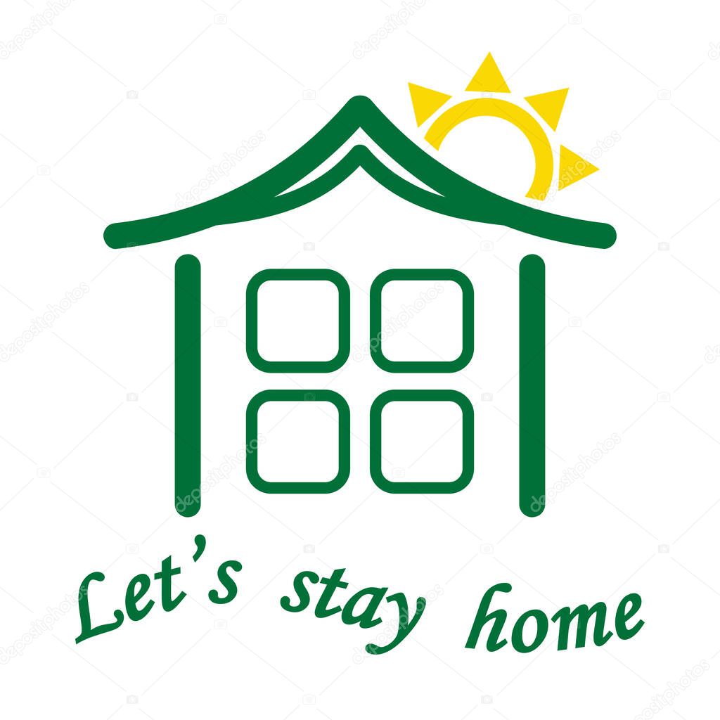 Vector image of a house logo with a call to stay home during quarantine, a symbol of family protection during an epidemic.