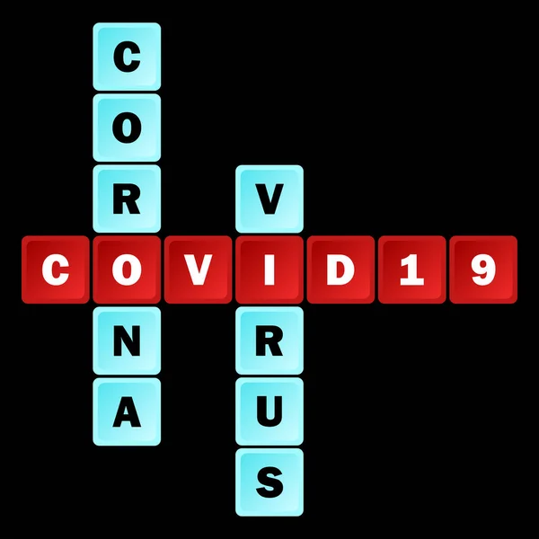 Siyah Arkaplanda Çapraz Bulmaca Şeklinde Coronavirus Covid — Stok Vektör