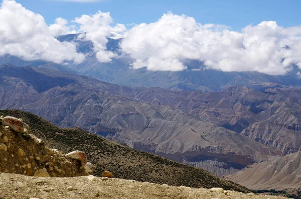 Samtfalten Des Tibetischen Reliefs Der Himalaya Berge Trekking Zum Oberen — Stockfoto