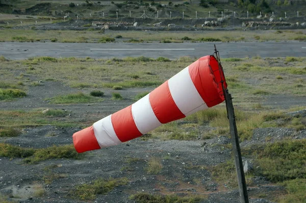 Striped Windsock Pouted Wind Local Small Airfield — Stock Photo, Image
