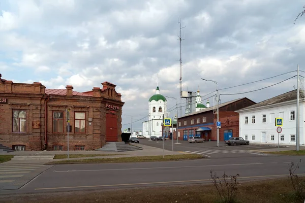 Yeniseisk Krasnoyarsk Terület 2019 Október Kilátás Tűzsávra Lenin Utcából Egy — Stock Fotó