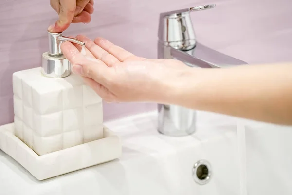 Washing Hands Soap Crane Water — Stock Photo, Image