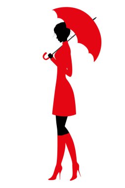 Şemsiye ile güzel kız silüeti