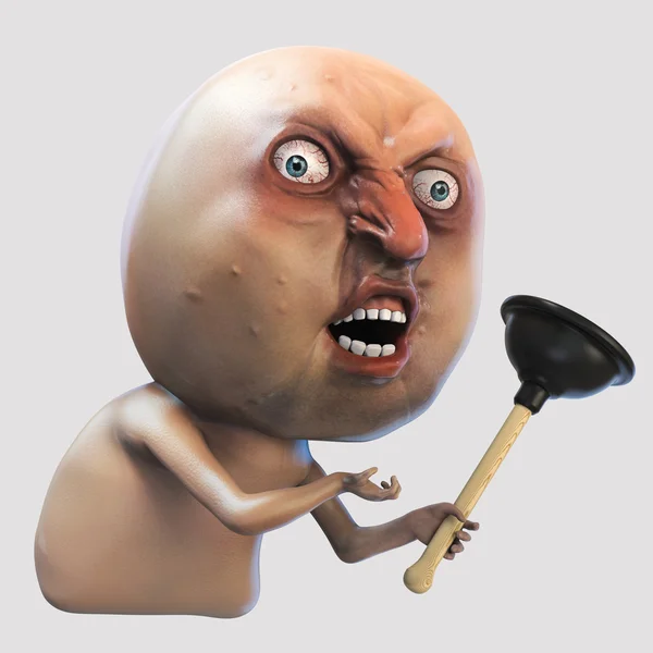 Internet meme Why You No with plunger. Rage face 3d illustration — Stock Photo, Image