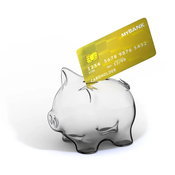 Piggy bank with credit card 3D illustration — Stock Photo, Image