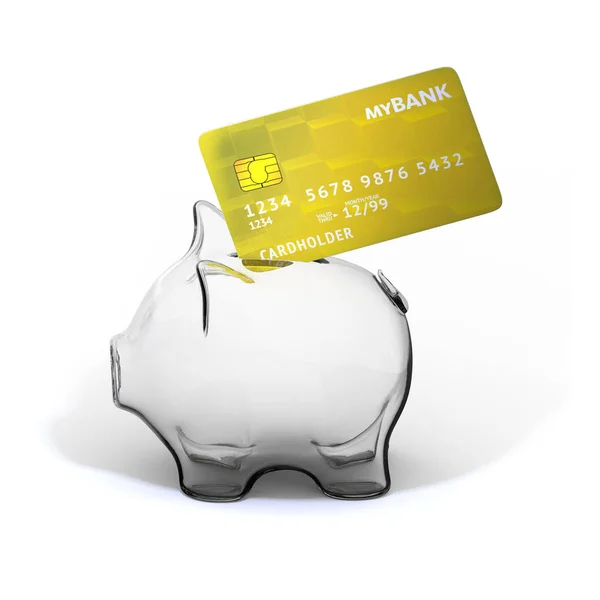 Piggy bank with credit card 3D illustration — Stock Photo, Image