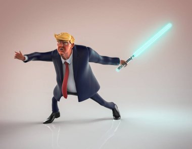 November 12, 2016: Character portrait of Donald Trump with light-saber. 3D illustration clipart
