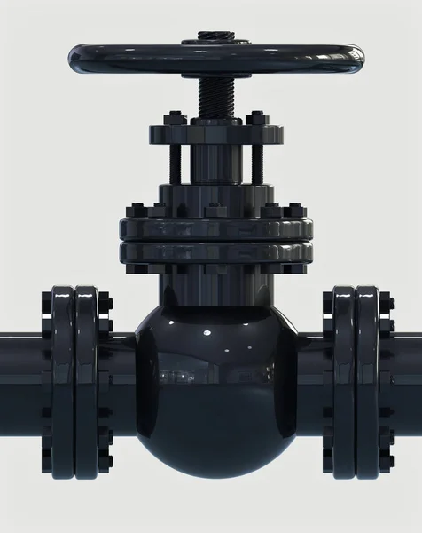 Illustrazione 3D della valvola nera del tubo del gas — Foto Stock