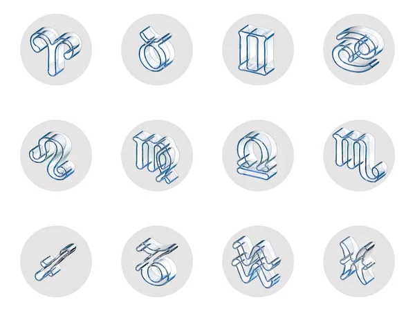 Ensemble d'icônes isolées du zodiaque 3D pour le web et l'impression — Photo