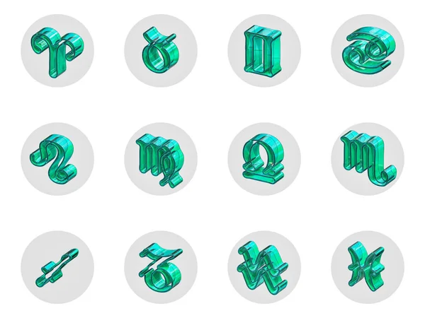 Set of isolated 3D zodiac icons for web and print — Stock Photo, Image