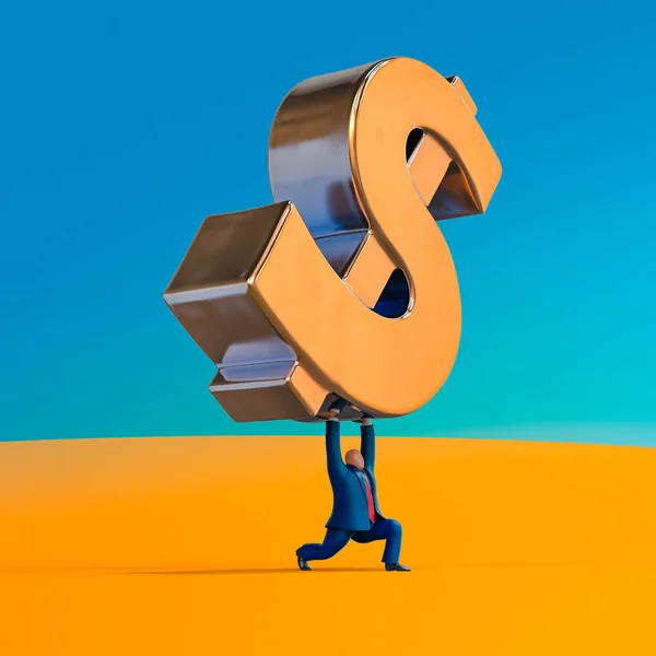 Επιχειρηματίας ανασηκώνοντας το σύμβολο του δολαρίου. Επιχειρηματική ιδέα εικονογράφηση — Φωτογραφία Αρχείου