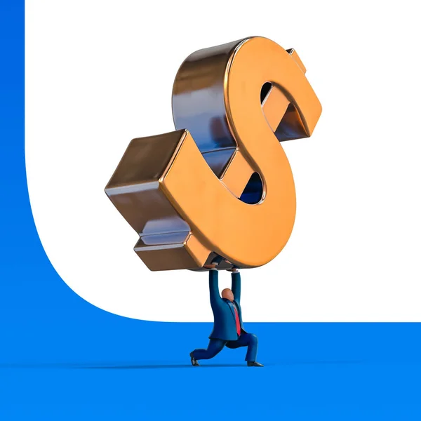 Businessman lifting up dollar sign. Business concept illustration — Stock Photo, Image