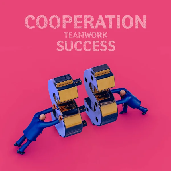 Empresarios haciendo dinero en cooperación. Ilustración del concepto empresarial — Foto de Stock