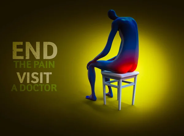 Muerte de pila. Hombre dolorosamente sentado en una silla. Ilustración 3D — Foto de Stock