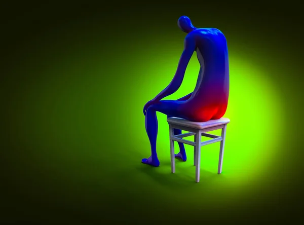 Kupie śmierci. Człowiek, boleśnie siedzi na krześle. ilustracja 3D — Zdjęcie stockowe