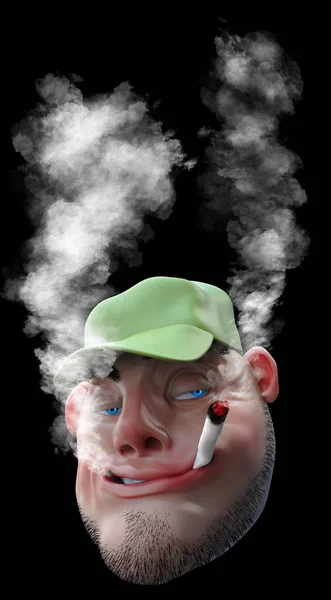Мультяшний чоловік палить бур'янисті суглоби. 3D ілюстрація — стокове фото