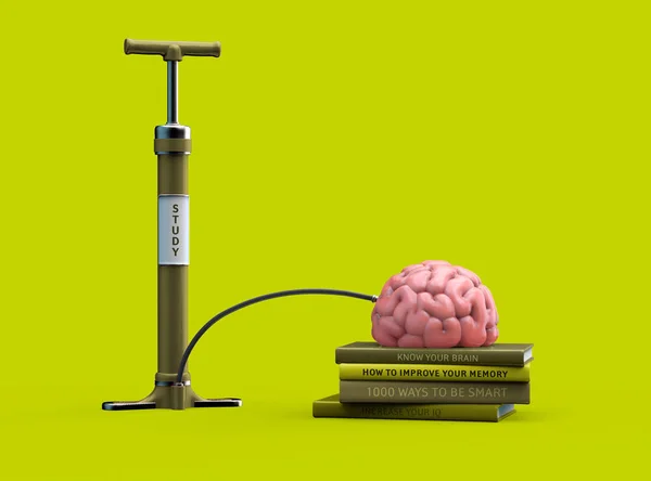 Balão cerebral a bombear. Conceito de educação. Ilustração 3D — Fotografia de Stock