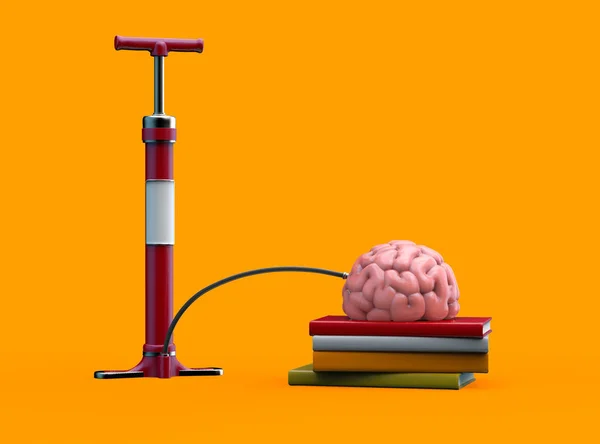 Pompaggio di palloncini cerebrali. Concetto educativo. Illustrazione 3D — Foto Stock