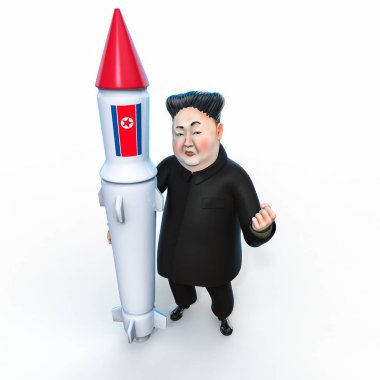Pyongyang, 11 Nisan 2017: Kuzey Kore tehdit eden nükleer silah kullanmak. Kim Jong Un karakter portresi