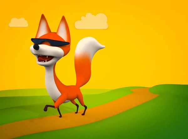 Walking fox, cartoon character 3D illustration