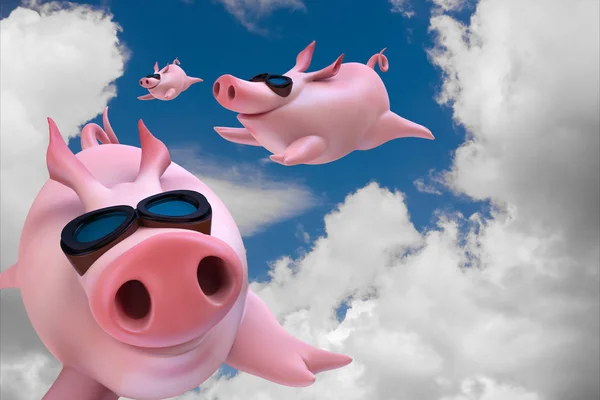 Funny flying piggies. Sky divers — Stock Photo, Image