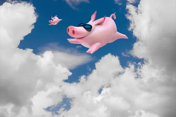 Funny flying piggies. Sky divers — Stock Photo, Image