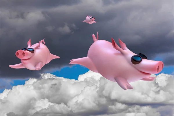 有趣的飞行猪。跳伞 — 图库照片