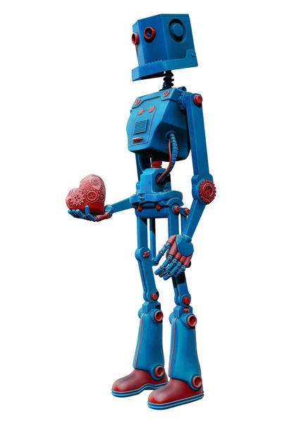Robot tenendo il cuore meccanico in mano rendering 3d — Foto Stock
