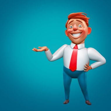 Mutlu ofis Yöneticisi karikatür karakter 3d çizim